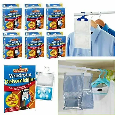 6x Hanging Wardrobe Dehumidifiers Absorbs Moisture Damp Mould & Condensation • £12.95