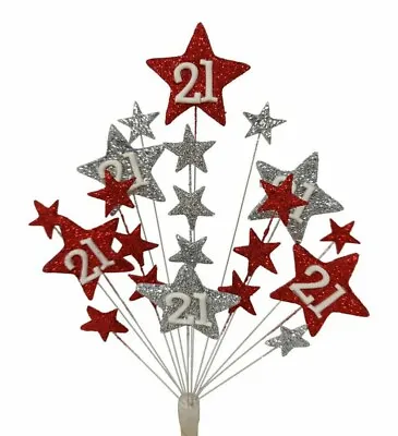 Star Birthday Cake Topper In Red & Silver 18th 21st 30th 40th 50th 60th 70th 80 • £11.99