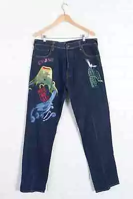 Vintage EVISU Heritage  Umi Yama  Embroidered Button Fly Indigo Jeans (38) • $235