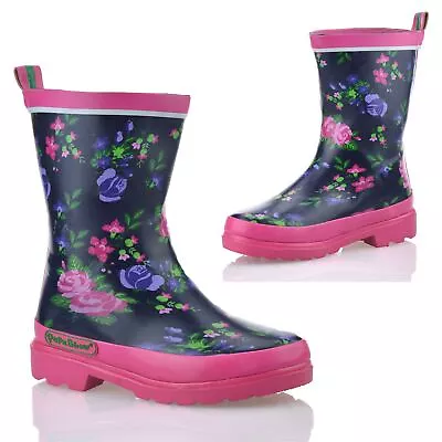 Girls Kids New Waterproof Wellies Winter Rain Snow Wellingtons Boots Shoes Size • £9.58