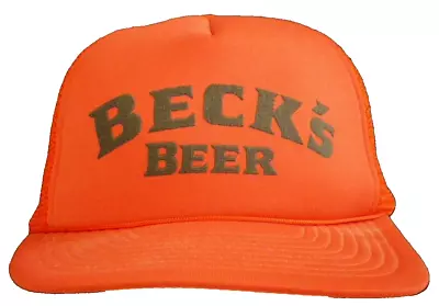 BECK'S BEER True Vtg Retro TRUCKER Mesh SNAPBACK Red W/Black Puffy Logo CAP HAT • $14.99