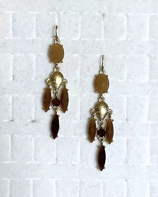 Boho Dangle Earrings Brown Resin Gems Gold Tone Earthy Gypsy Hippie Chic Fashion • $9.99