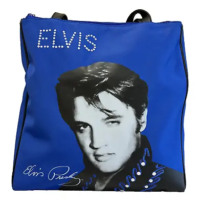 Elvis Presley Tote Handbag  Zipper Top Pockets Rhinestones Vintage Blue • $19.99