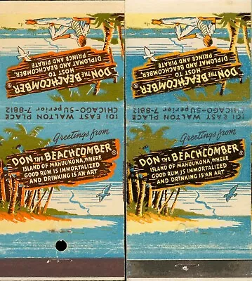 Two Vintage Matchbook Covers Don The Beachcomber Tiki Bar Chicago IL 1950s • $14.25