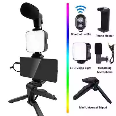 Portable Stabilizer Adjustable Phone Holder Stand Tripod With Mic And LED Light • $17.11