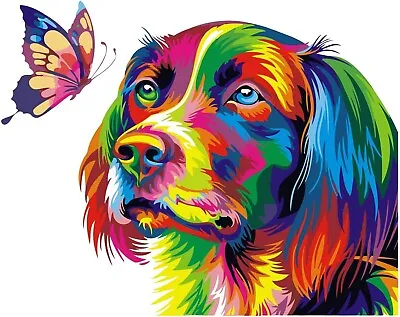Paint By Numbers For Kids/Adults 30x40cm Dog Canvas Painting Wooden Frame • £13.40