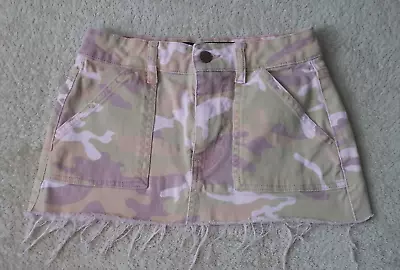 Denim Micro Mini Skirt HOLLISTER TOKYO Pink Camo Soft Altered Size 0/24  24 X 9  • $15