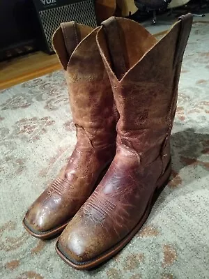 Justin Bent Rail Distressed Brown Leather S Toe Cowboy Boots #br734 Men's 8.5d • $59.95