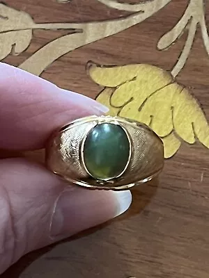 Vintage 18K HGE Yellow Gold Plated Jade Cabochon Ring Size 10 MCM Men’s Pinky • $35