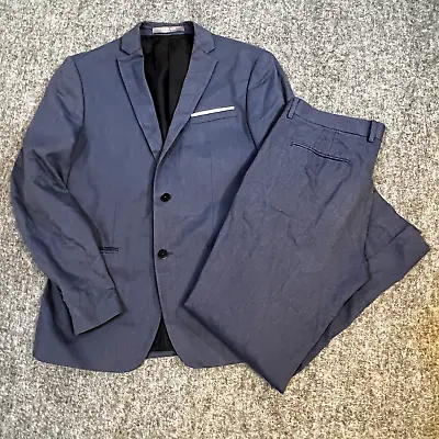 Zara Men’s Two Piece Suit Jacket & Pants Slim Fit Blue - Blazer Size 40 • $74.78