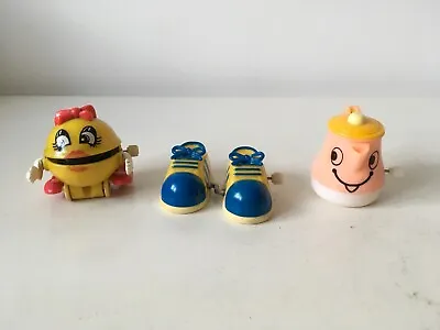 Vintage 80's TOMY And Bally Wind Up Toys Walking Trainers Teapot Mrs Pacman • £15