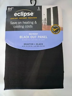 Eclipse Rod Pocket Black-Out Curtain Panel Braxton Black 42 W X 84 L ~ NEW • $10.99