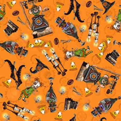 Steampunk Halloween 2~ Toss Fabric! 1 Yd X 44  Cotton BTY! So Cool•Orange•FastSh • $12.99