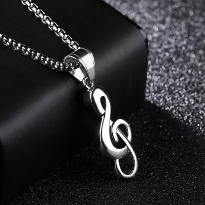 Silver Music Note G Treble Clef Pendant Necklace Chain 24  Gift For Men Women • $11.99