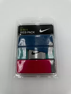 NIKE 3-IN-1 WEB BELT PACK Unisex Blue-Teal-Pink One Size Fits All Up To 42-Inch • $25.95