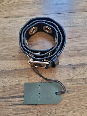 AllSaints Eyelet Leather Belt Black & Gold - New  • £59