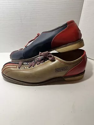 Vintage Bowling Shoes Bob Wolf Lace Up Red Brown Blue Size 8 Rental READ! • $24.99