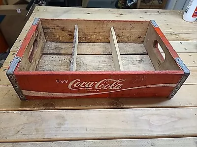 Vintage Enjoy Coca-cola Wood Crate Bottle Carrier White On Red Coke Wooden Tray • $15