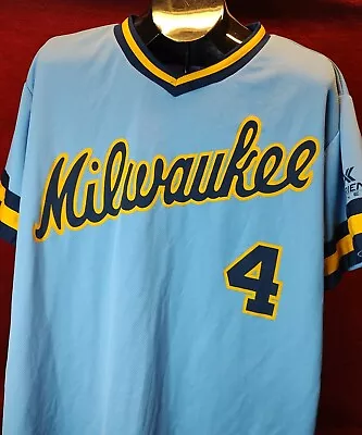 Vintage Milwaukee Brewers Paul Molitor #4 Retro Powder Blue Jersey 2xl Sga 2017 • $24.95