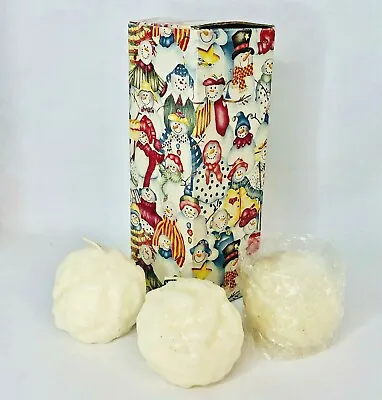 Set Of 3 Snowball Candles In Snowman Box 2.5 In Glittery Vintage Never Used • $14.99