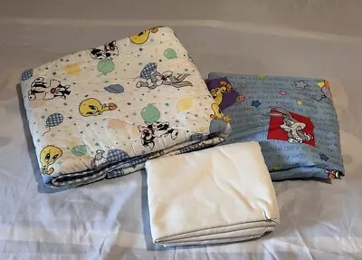 Vtg 3 Pcs. Baby Crib Toddler Bed Sheets & Comforter Tweety Sylvester Bugs READ • $55.80