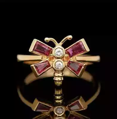 2Ct Baguette Lab-Created Ruby Butterfly Wedding Band Ring 14K Yellow Gold Plated • $170