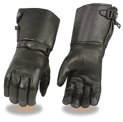 Black DEERSKIN Leather LONG GAUNTLET THERMAL Gloves Driving Motorcycle Biker • $49.99