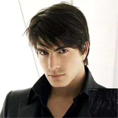 Mens Short Black Fashion Short Straight Hair Wig High Temperature Resistant Wig • $15.99