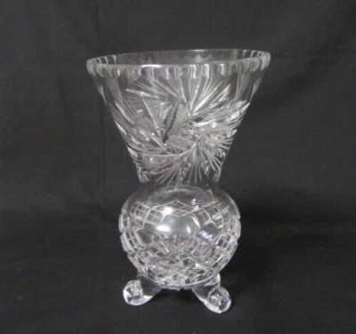£9.88 • Buy Bohemian Cut Crystal Pinwheel 3 Toed Ball Bottom Serrated Top Edge Vase