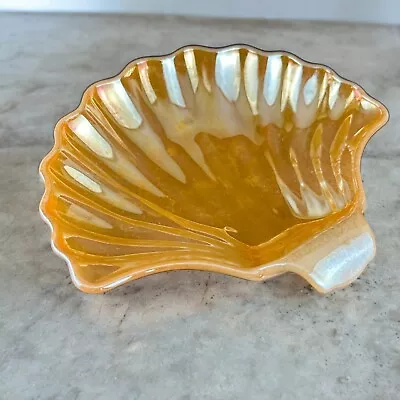 Vintage Anchor Hocking Fire King Peach Luster Milk Glass Clam Shell Trinket Dish • $13.95