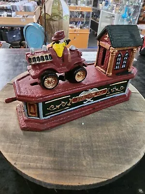 Fire Station Cast Iron Mechanical Money Bank • $129