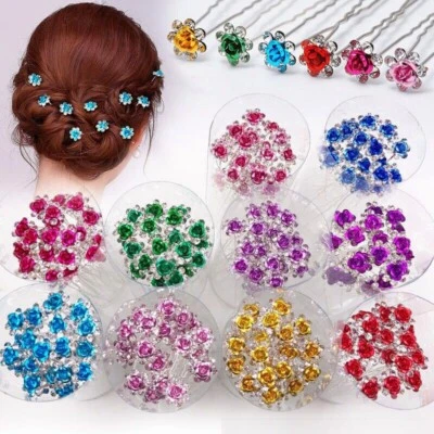 £3.95 • Buy 20 X Stunning Diamante Floral Hair Pins Bridal Wedding Available In Many Colours