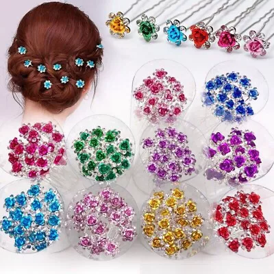 20 X Stunning Diamante Floral Hair Pins Bridal Wedding Available In Many Colours • £3.95