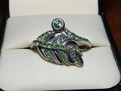 $128 • Buy 0.70cts Green Tsavorite Garnet Sterling Silver Feather Ring Size 10 Le 150