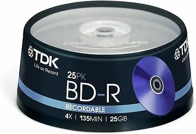 £26.44 • Buy TDK T78301 25GB 1-4x Recordable BD-R - Cakebox 25 Pack-