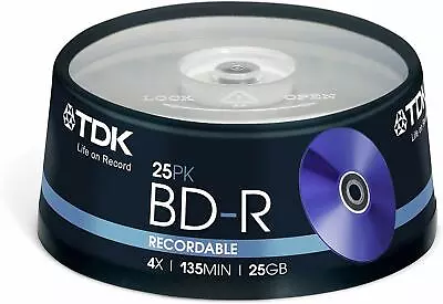 £21.44 • Buy TDK T78301 25GB 1-4x Recordable BD-R - Cakebox 25 Pack