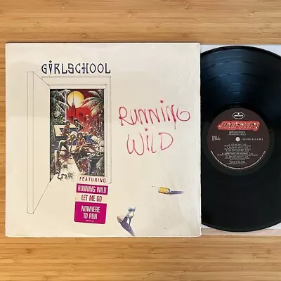 GIRLSCHOOL  Running Wild  ORIG 1985 LP SHRINK HYPE STICKER VG+/VG+ • $25