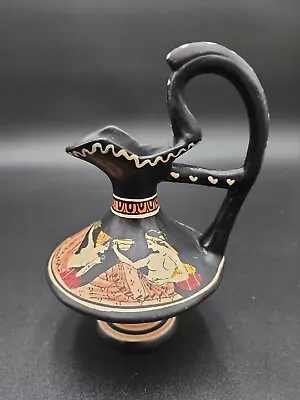 Greek Black Terra Cotta Hand Painted Vassilopoulos Berlin Museum Ewer Pitcher VG • $8