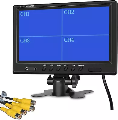 9 Inch Backup Camera Monitor Only Quad Split Screen4 Channels RCA Video Inp... • $94.43