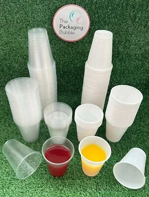 Disposable Plastic Cups Clear White  Glasses Water Party Wedding Drinking 7oz • £32.48