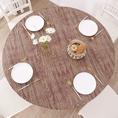 $25.34 • Buy Round Vinyl Fitted Tablecloth With Flannel Backing Elastic Edge Design Table ...