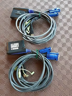 Aten Petite 2 Port USB VGA KVM Switch With Audio - 1.8m Cables Built In CS-62U • $20