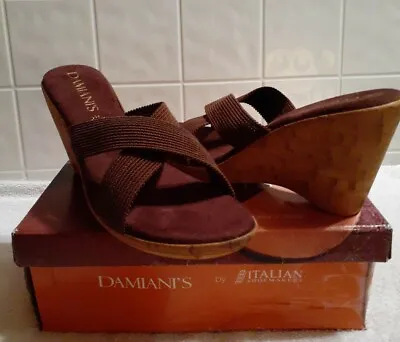  Damiani's  Italian Shoemaker Women's Cross Strap Slide Cork Wedge Sandals Sz 10 • $10