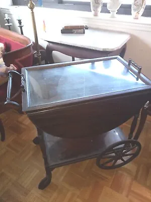 $230 • Buy Antique Vintage Wood Serving Tray&Tea Cart Wagon On Wheels Dual Drop Leaf Sides.