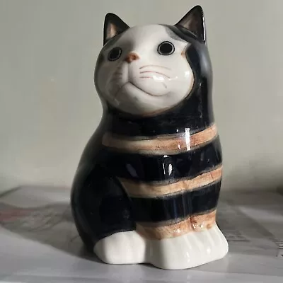 QUAIL Ceramic Cat Black Ginger Striped White Face VGC • £4.99