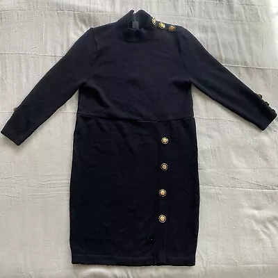 Vintage St. John Santana Knit Dress Black Small Gold Buttons • $35