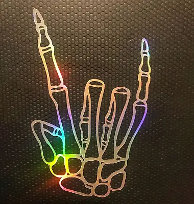 Rock On! Skeleton Hand Sign Decal 2 Pack - Holographic Vinyl Decal Sticker • $7.50