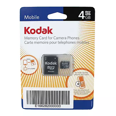 Kodak Memory Card For Camera Phones 4GB Micro SDHC Adapter New • $12.99