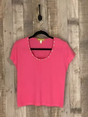 Women's Sigrid Olsen Bright Pink Beach Shell Summer Scoop Neck T-Shirt SZ MED • $15