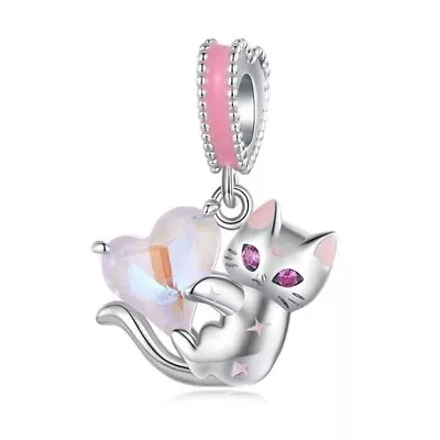 $31.99 • Buy S925 Sterling Silver Mystic Heart Cat Kitten Hanging Charm -YOUnique Designs